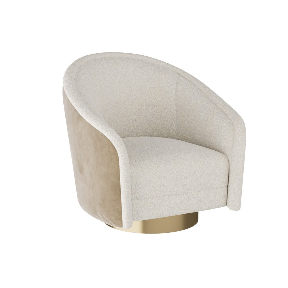 Beige armchair with a gold base on a white background