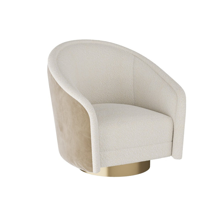Beige armchair with a gold base on a white background