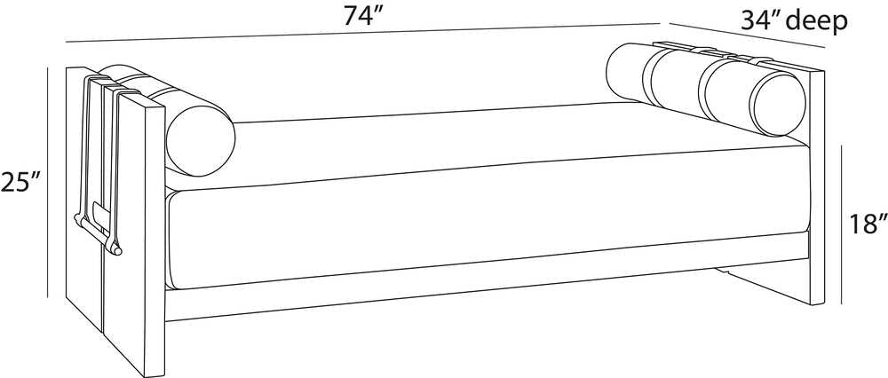 Line drawing of a bed with dimensions labeled