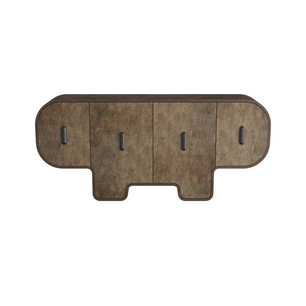 Wooden sideboard with four hooks on a white background