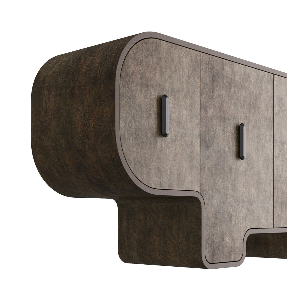 Wooden sideboard with a modern design on a white background