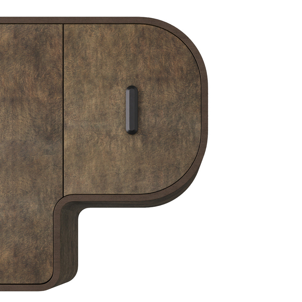 Close-up of a brown wooden surface with a rectangular cutout on a white background