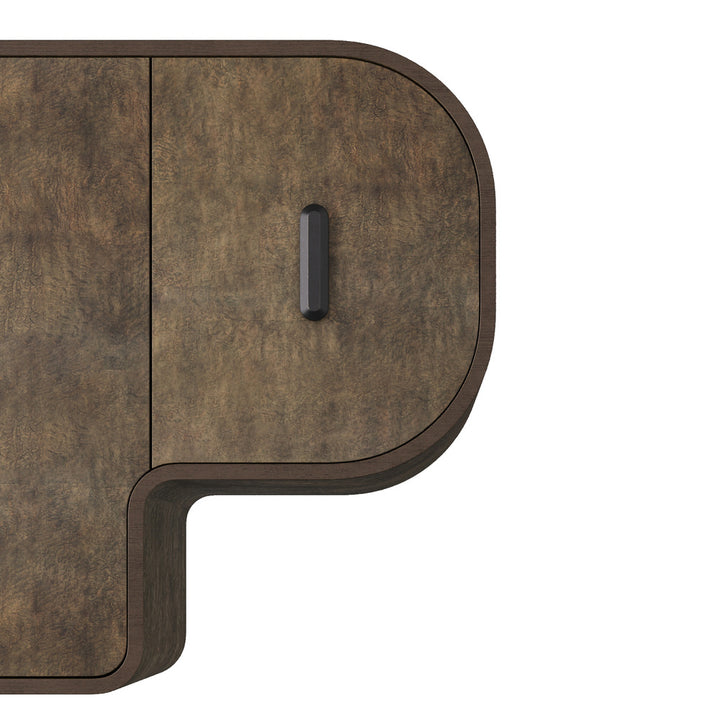 Close-up of a brown wooden surface with a rectangular cutout on a white background