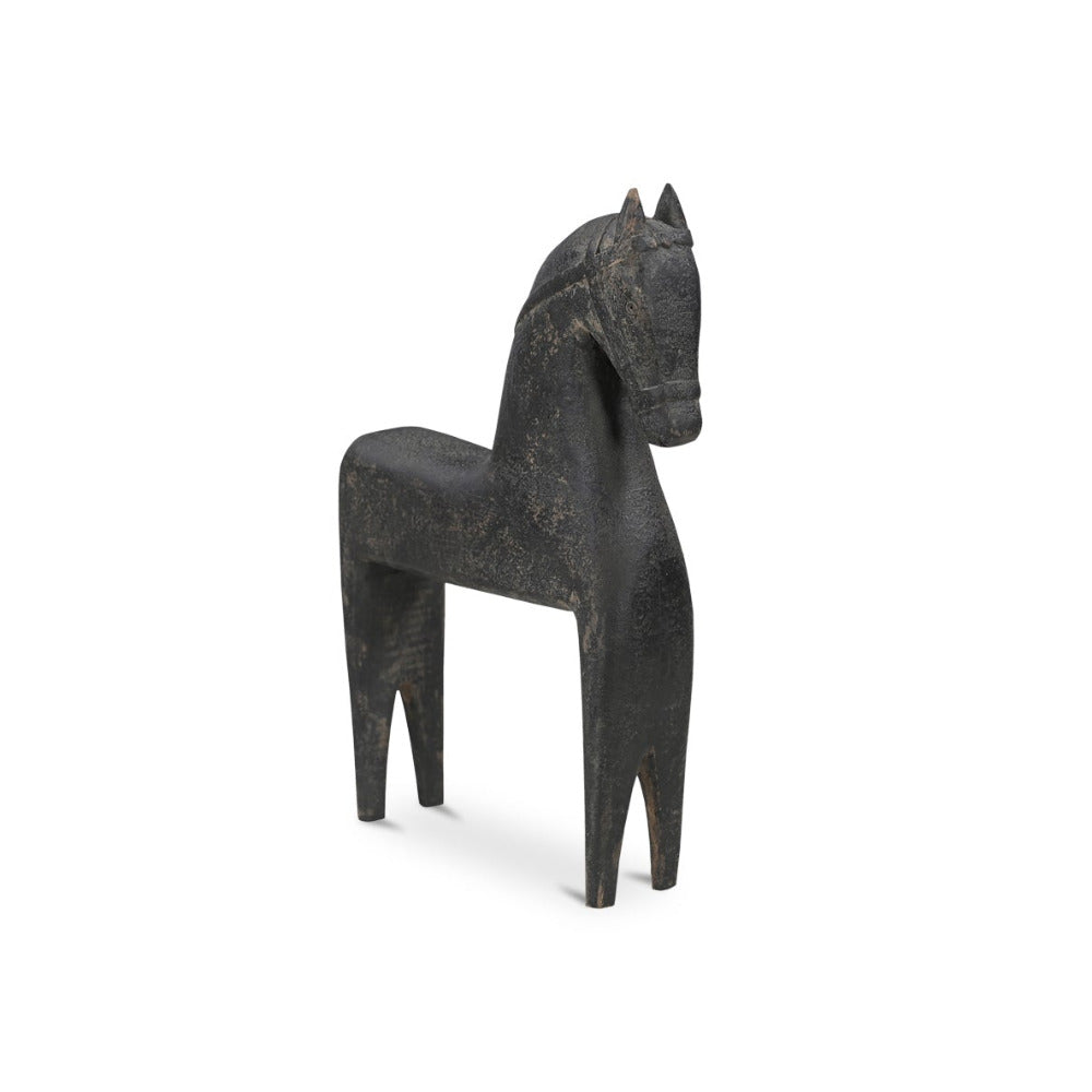 Black horse sculpture on a white background