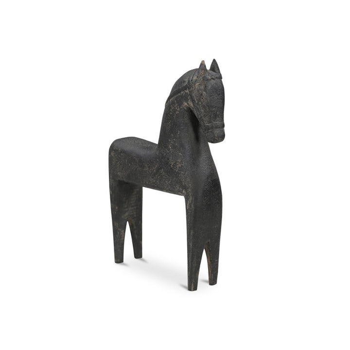 Black horse sculpture on a white background