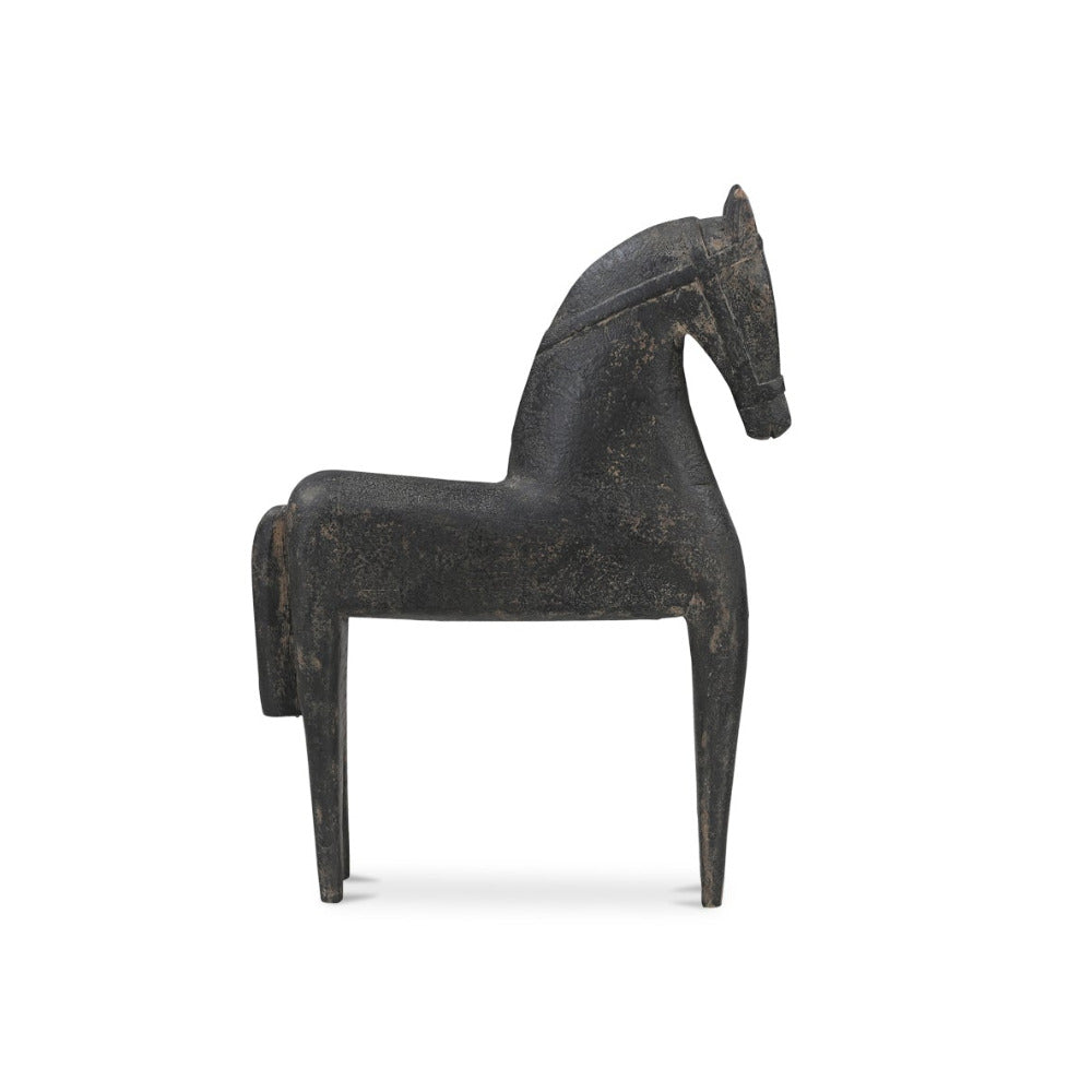 Black horse sculpture on a white background