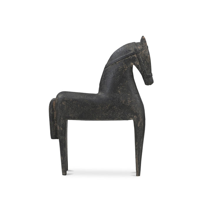Black horse sculpture on a white background