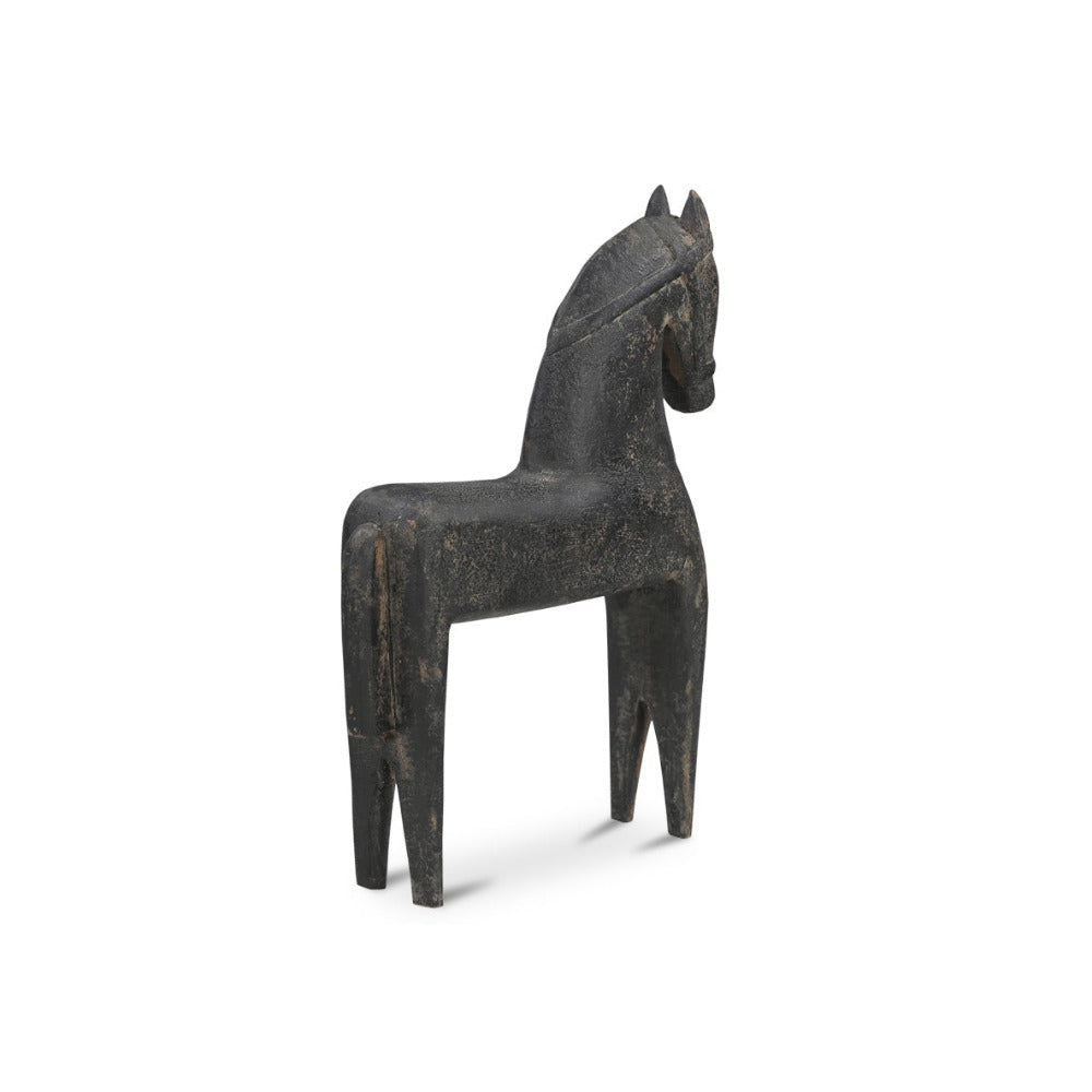 Black horse sculpture on a white background