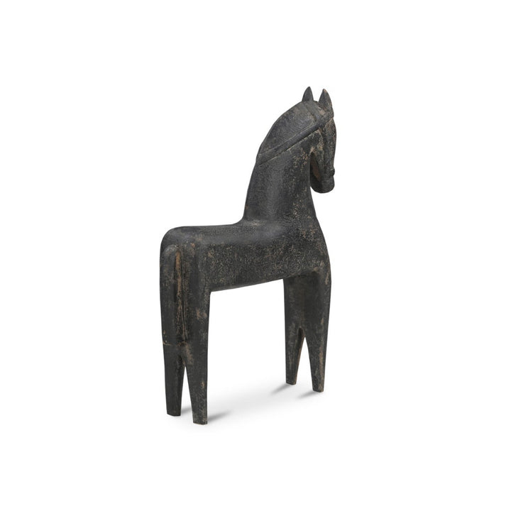 Black horse sculpture on a white background