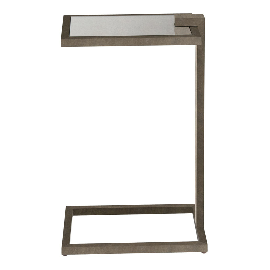 Modern side table with glass top on a white background