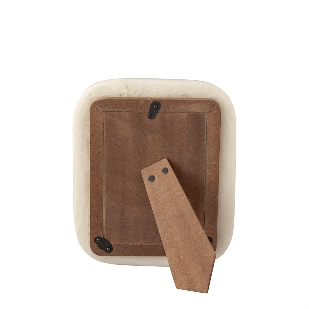 Rectangular wooden picture frame with a beige border on a white background