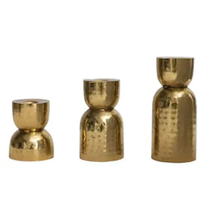 Hammered Metal Antique Gold Candle Holder Set of 3 Sizes