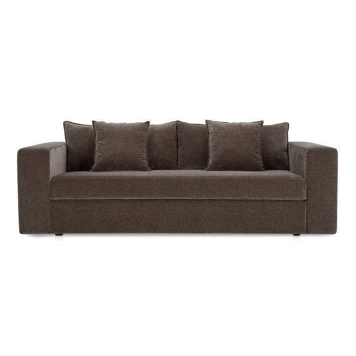 Brown sofa with cushions on a white background