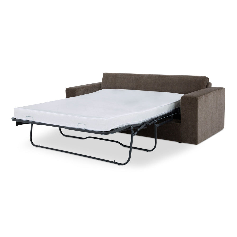 Sofa bed with a mattress pulled out on a white background