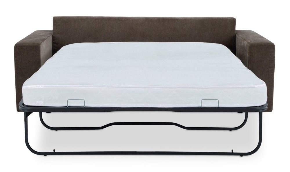 Brown sofa bed with a mattress on a white background