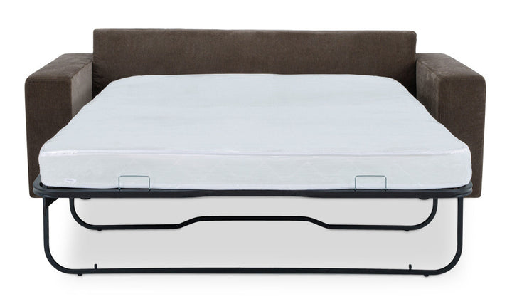 Brown sofa bed with a mattress on a white background