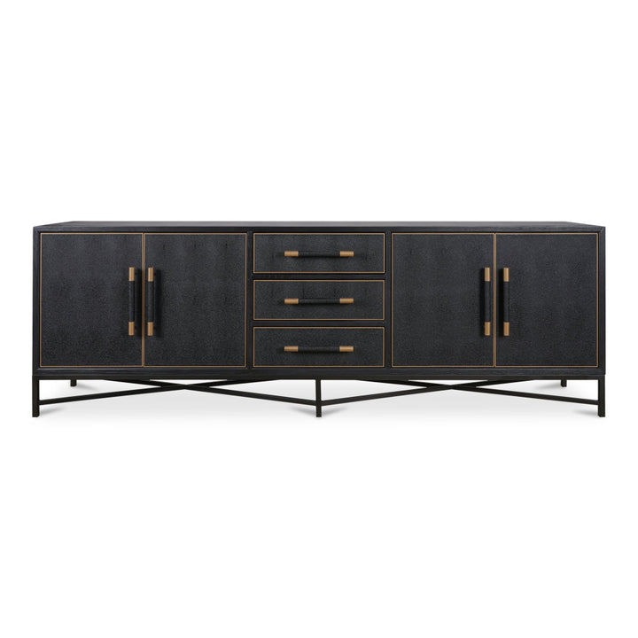 Black sideboard with bronze handles on a white background