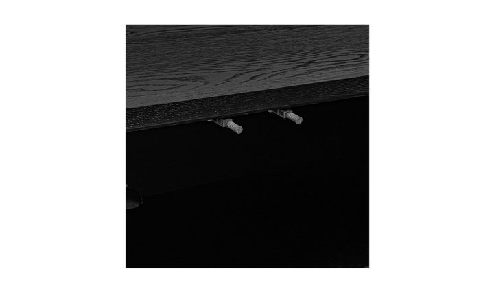 Wooden sideboard with hooks on a white background