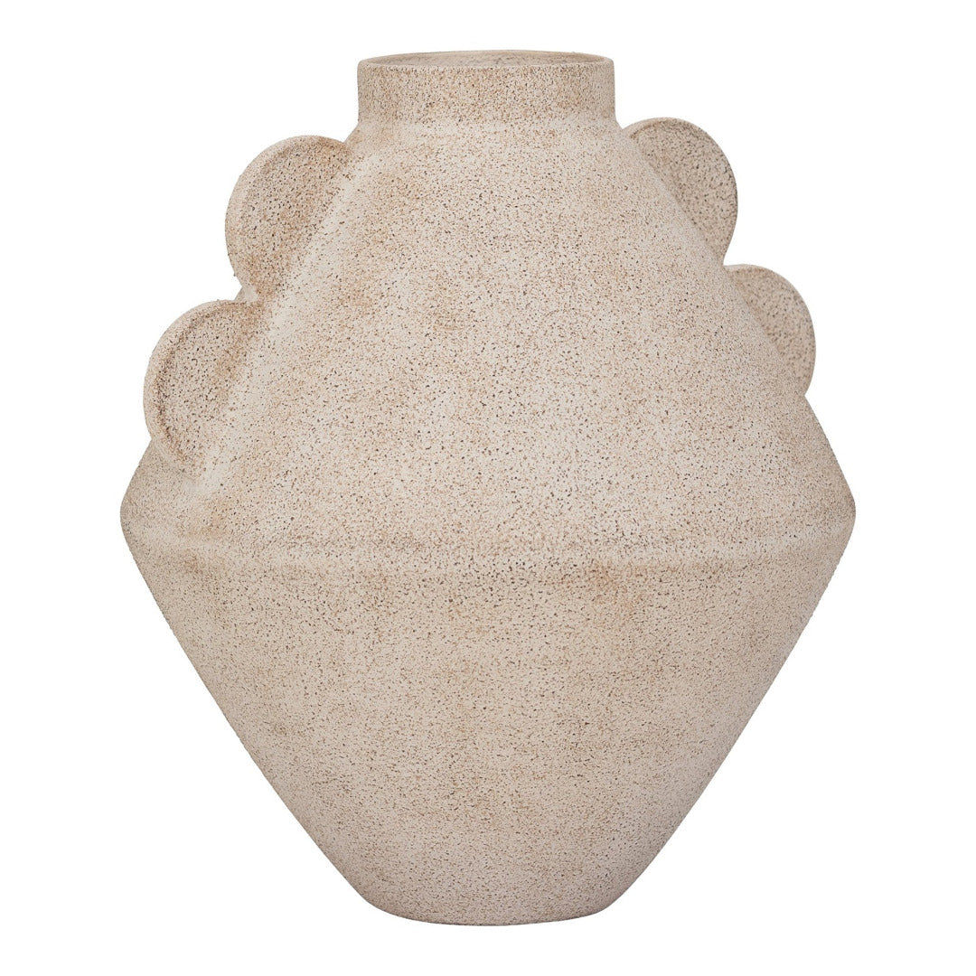 Textured beige vase on a white background