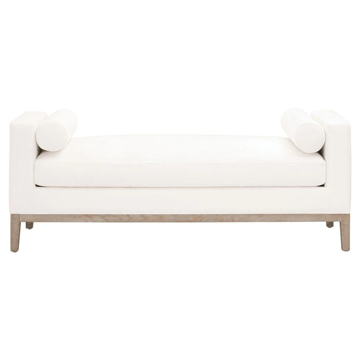 ﻿ Kelly Modern Classic White Performance Cushioned Grey Oak Frame Bedroom Bench