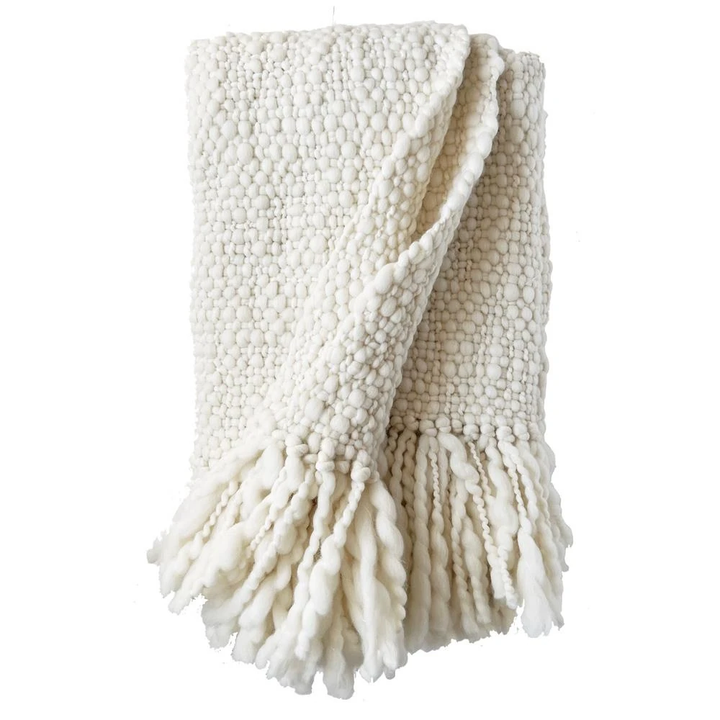 Sage Coastal Beach Bone Wool Handwoven Throw Blanket