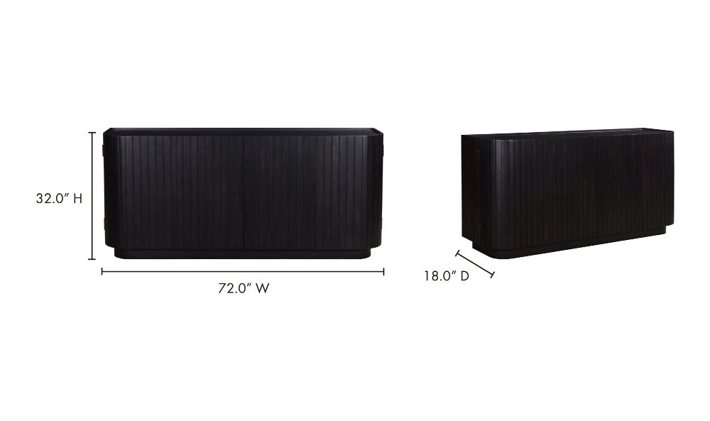 Two black rectangular sideboards with dimensions labeled on a white background