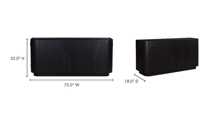 Two black rectangular sideboards with dimensions labeled on a white background