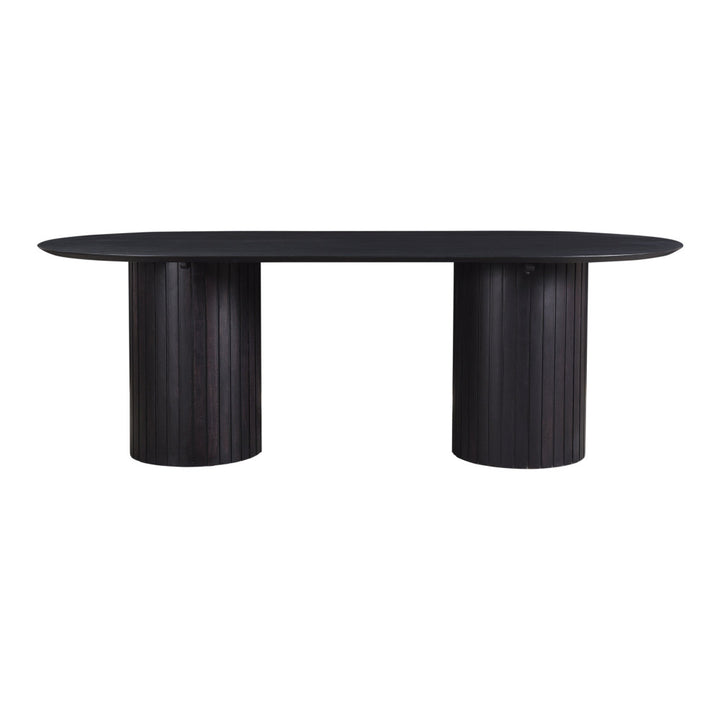 Black oval table with cylindrical legs on a white background