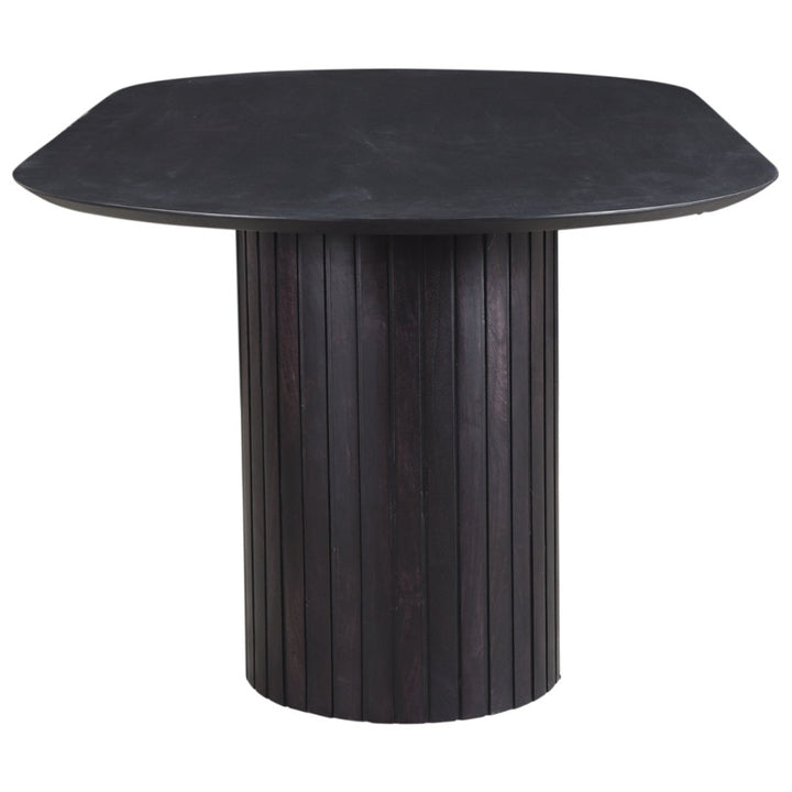 Black side table with a unique design on a white background