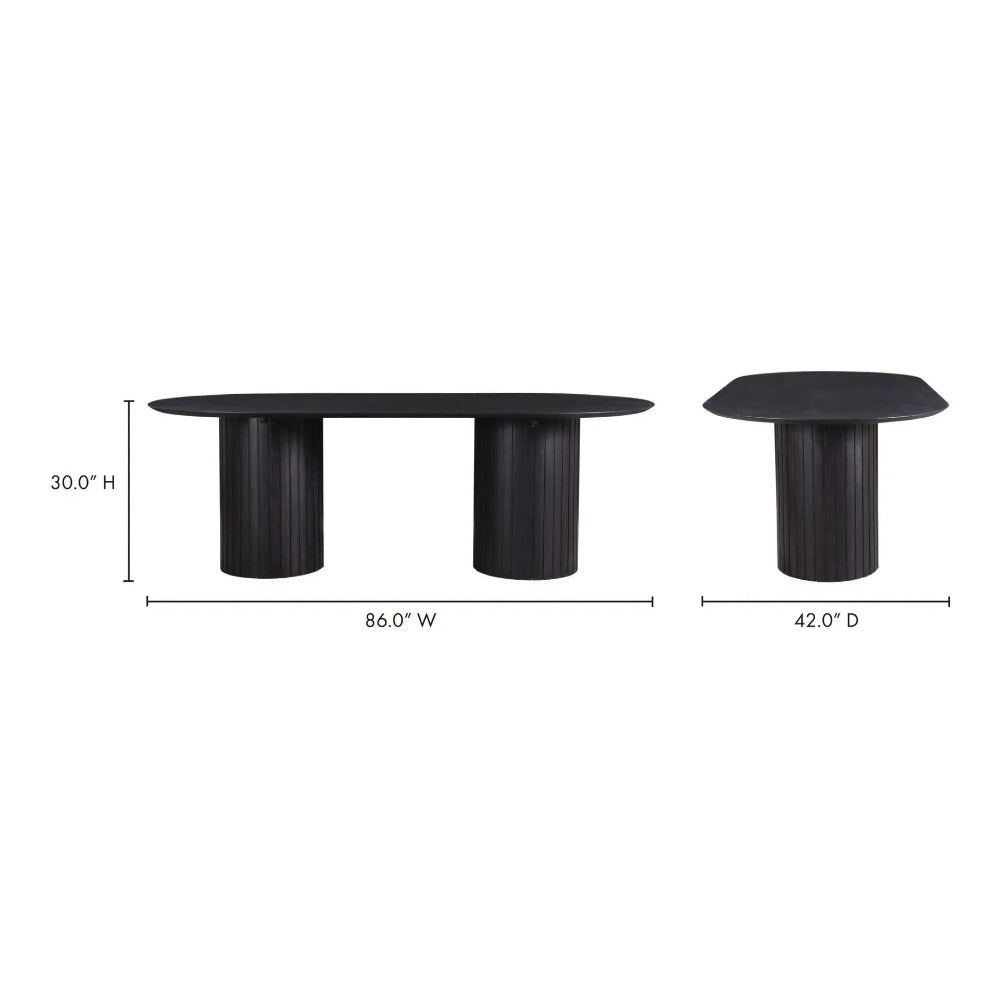 Black round table with dimensions on a white background