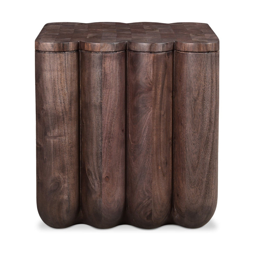 Brown accent table on a white background