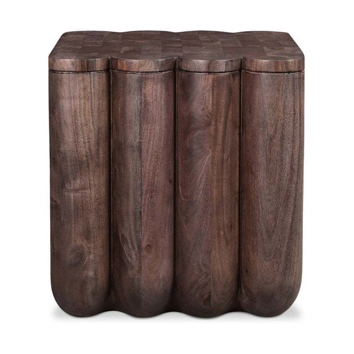 Brown accent table on a white background