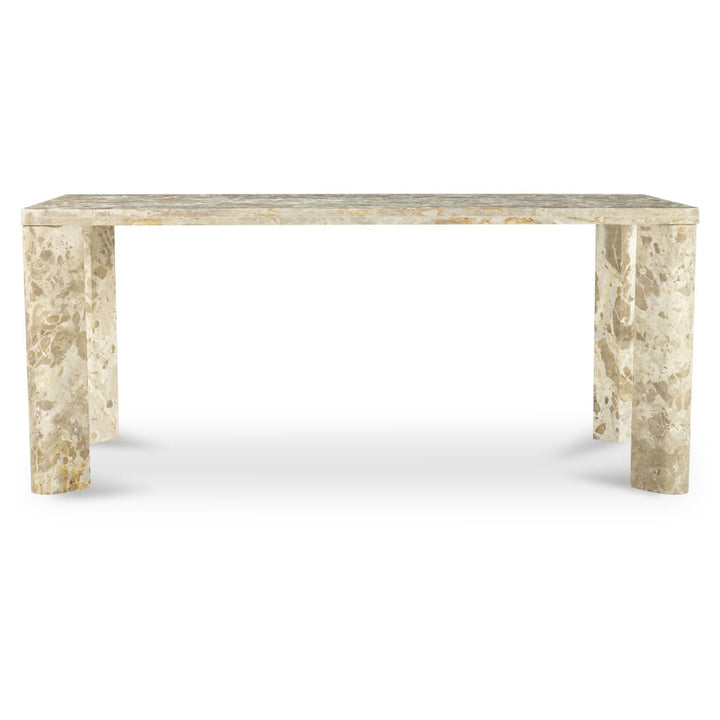 Marble-patterned dining table on a white background