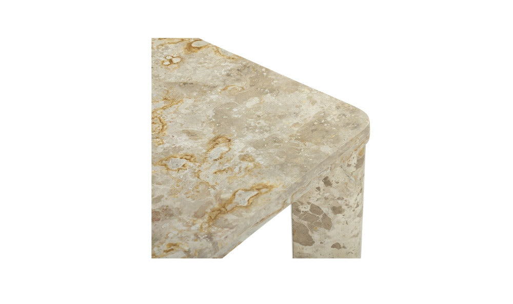 Marble-patterned table corner on a white background