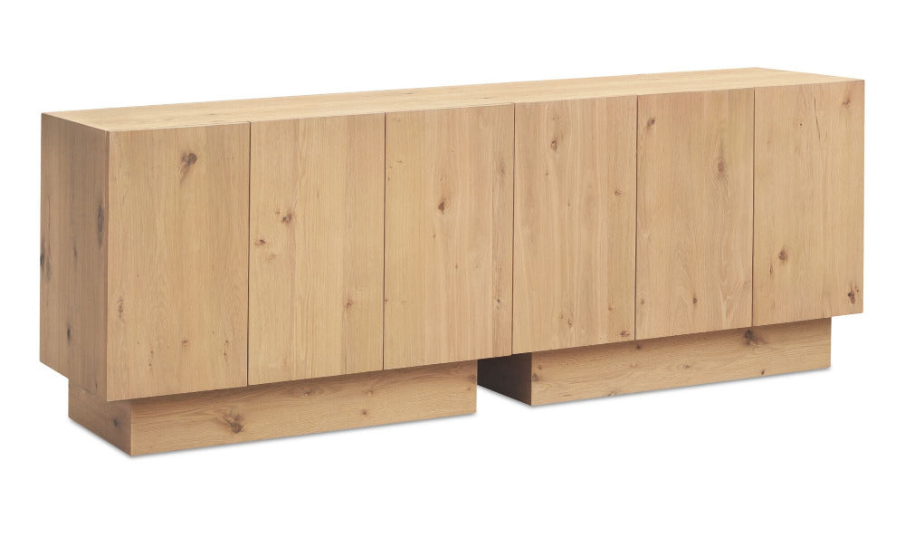 Wooden sideboard with a minimalist design on a white background
