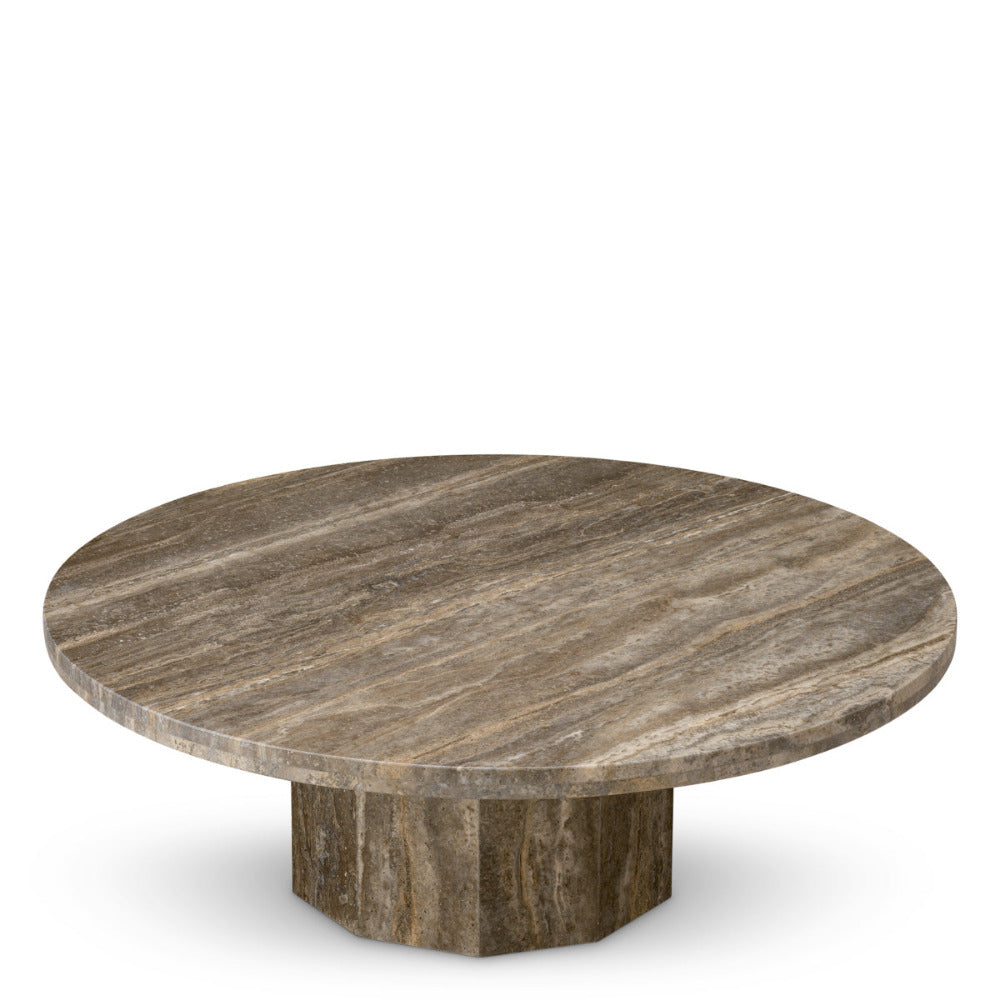 Round stone table with a textured surface on a white background