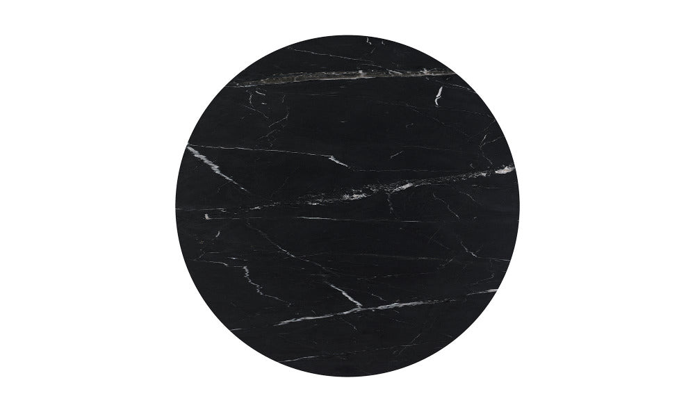 Round black marble table on a white background