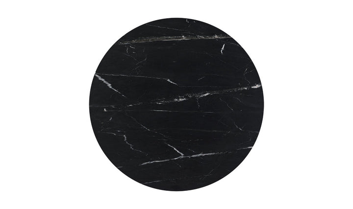 Round black marble table on a white background