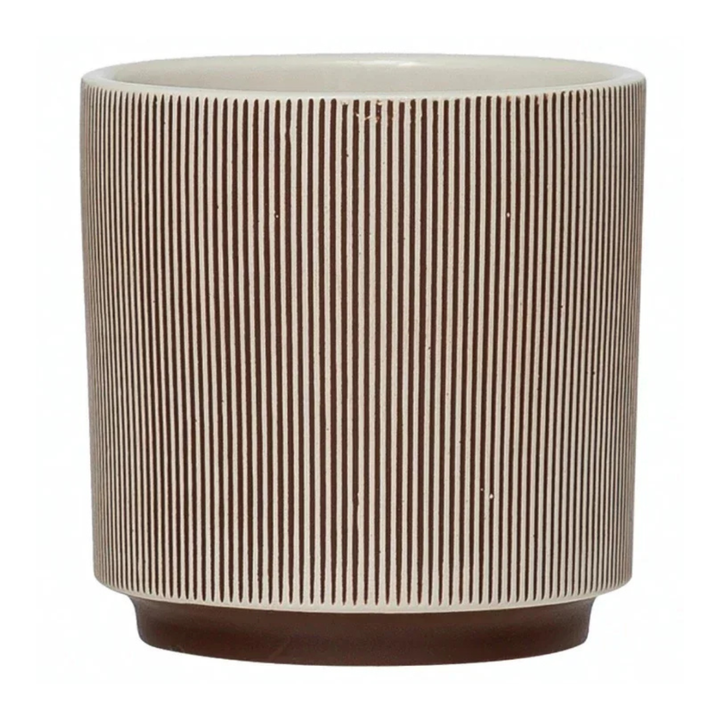 Small Textured Stoneware Planter – Brown & Cream Pot for 4-Inch Plants