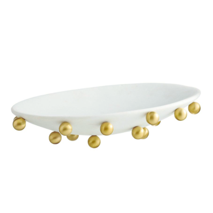 Katherine Decorative Ricestone Bowl – Ivory Finish with Brass Stud Detailing