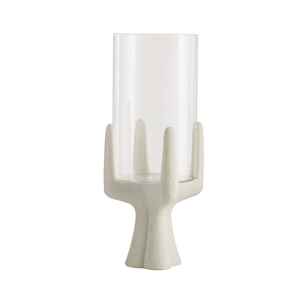 Decorative candle holder with a glass candle on a white background