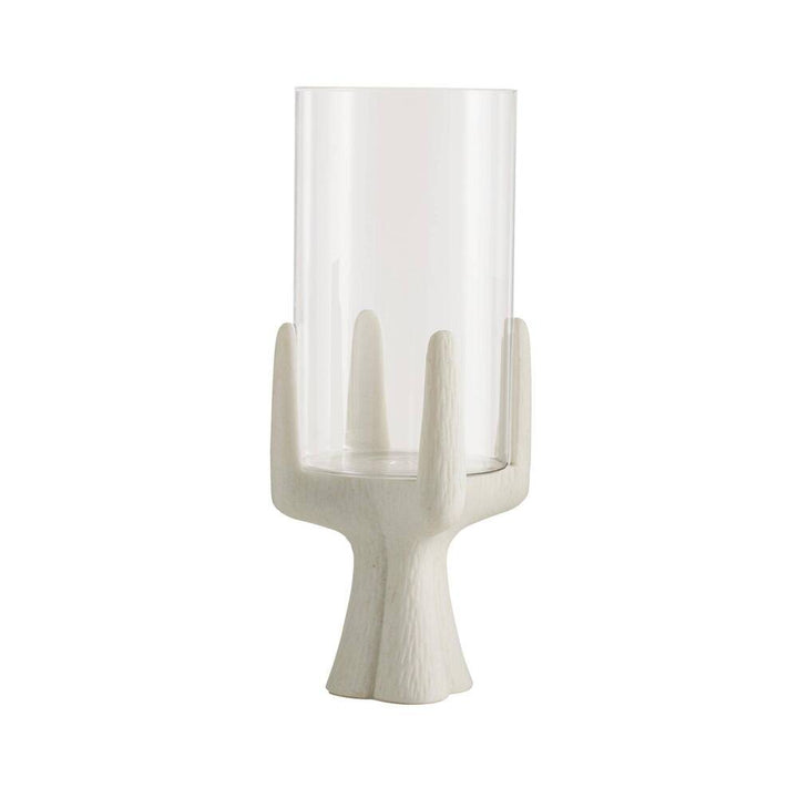 Decorative candle holder with a glass candle on a white background