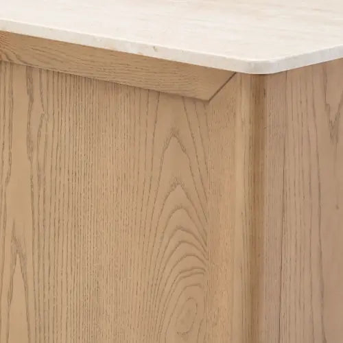 Close-up of the Anneka Cabinet ash wood grain and marble veining