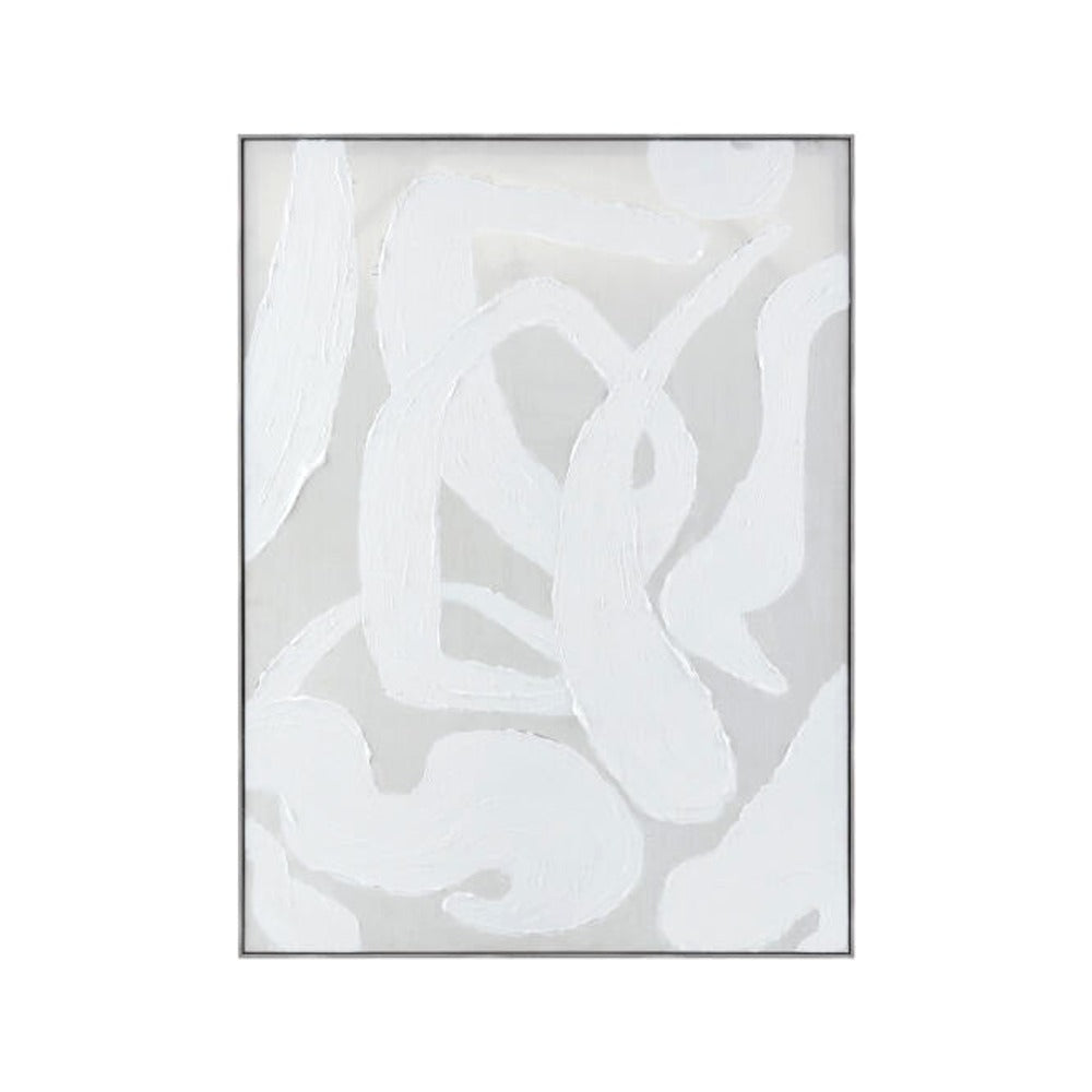 Arjan Framed Art with hand-painted taupe abstract brushstrokes on white background