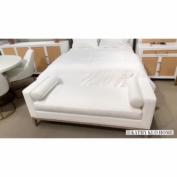 ﻿ Kelly Modern Classic White Performance Cushioned Grey Oak Frame Bedroom Bench