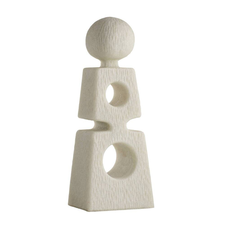 Abstract sculpture with geometric shapes on a white background