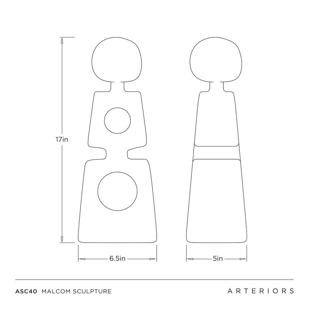 Technical drawing of a sculpture labeled 'Malcom Sculpture' with dimensions.
