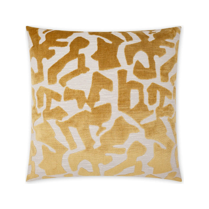Banksy Honey decorative pillow in honey and neutral cut velvet on white background
