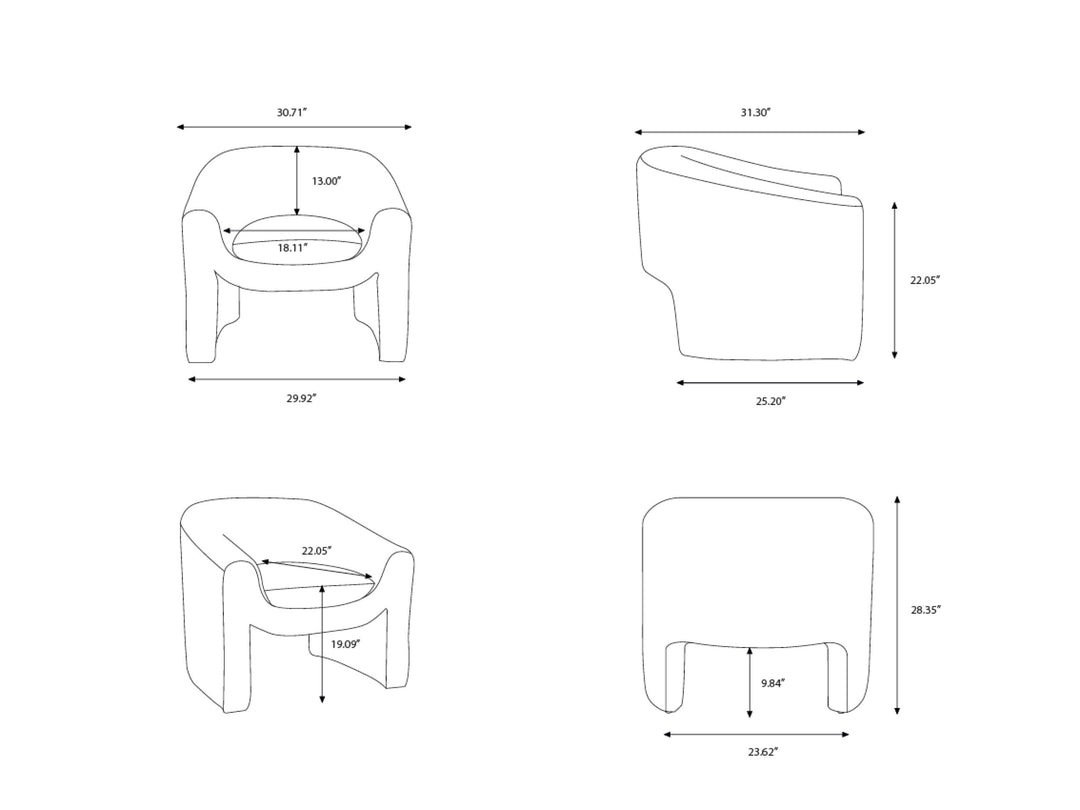 Cascadia Accent Chair dimensions diagram, 31 inches wide by 31 deep by 28 high