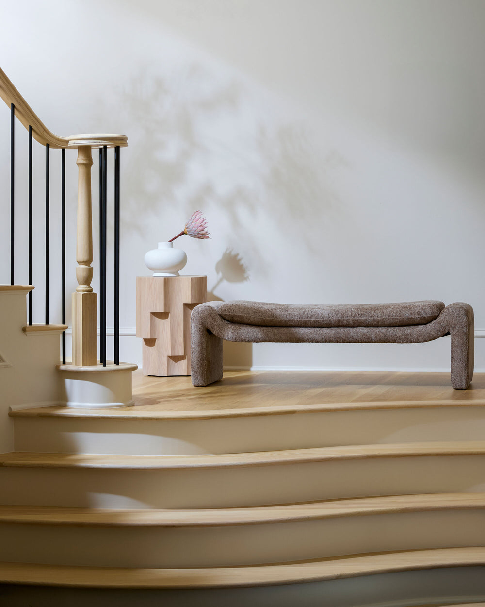 Cascadia Bench styled in a warm neutral room